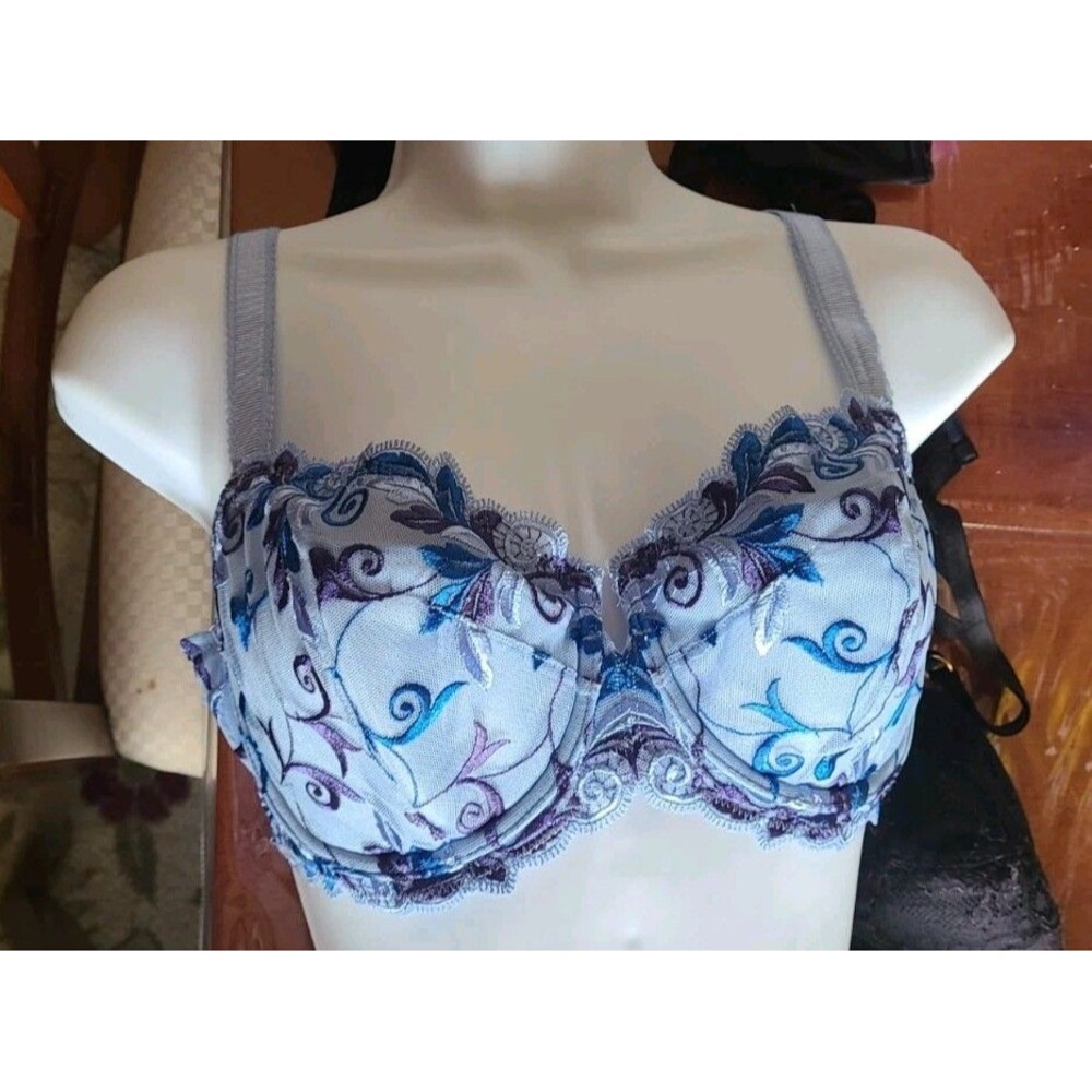NWT Soma Sensuous Lace Unlined Bra Navy Blue Light Nude Women Size 34DD (A5)